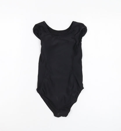 Back view of Decathlon girls’ black one piece swimsuit, size 12