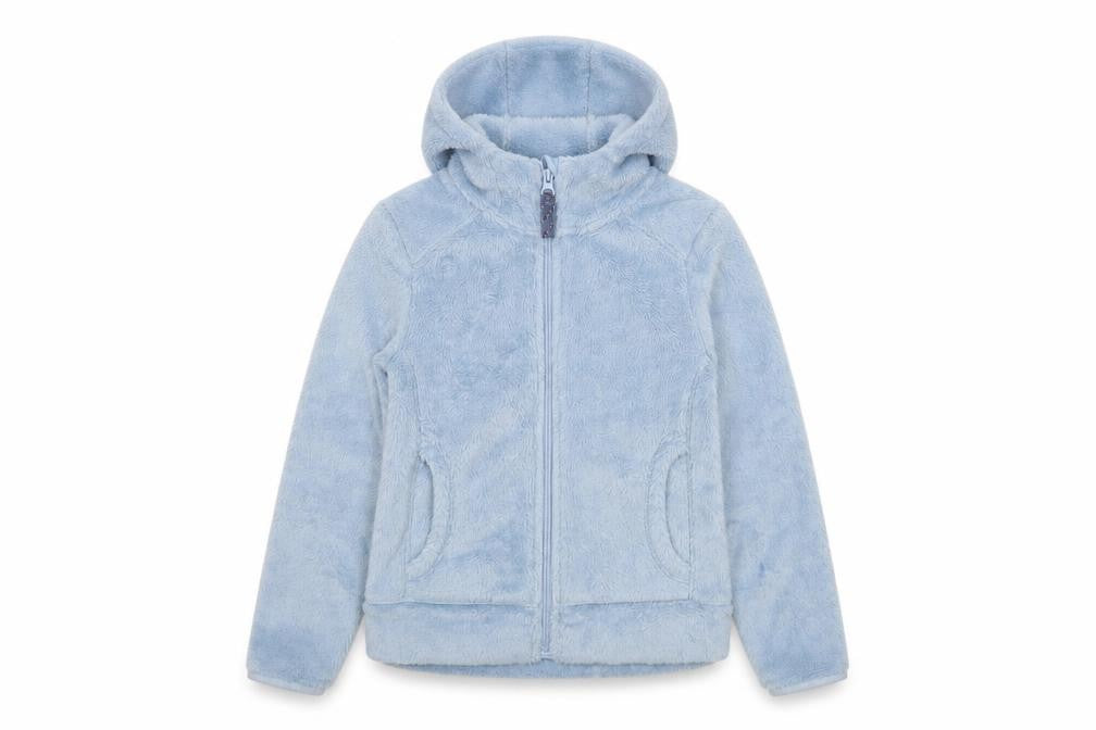 Front view of Decathlon girls’ blue hooded fleece jacket 7-8 years