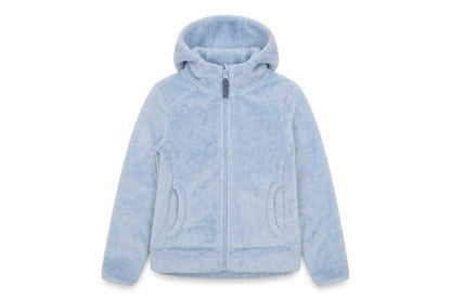 Front view of Decathlon girls’ blue hooded fleece jacket 7-8 years