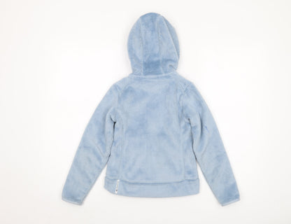 Back view of Decathlon girls’ blue hooded fleece jacket 7-8 years