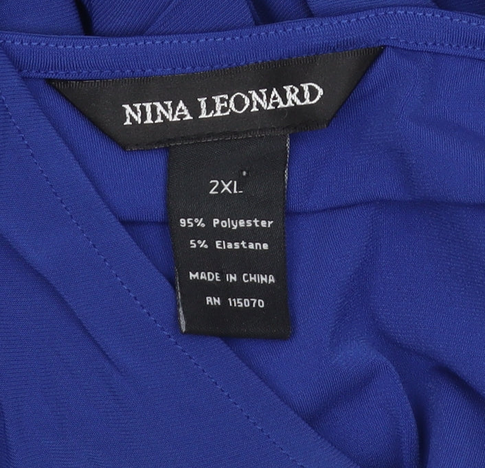 Nina Leonard Women's Blue Tunic Blouse 2XL V-Neck Jersey