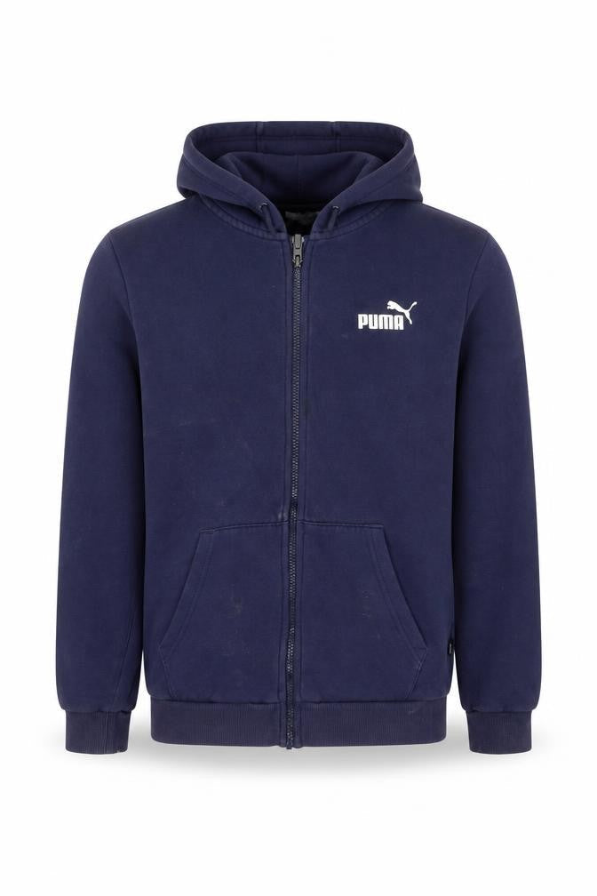 Puma Men's Blue Full Zip Hoodie - Small, Logo Accent