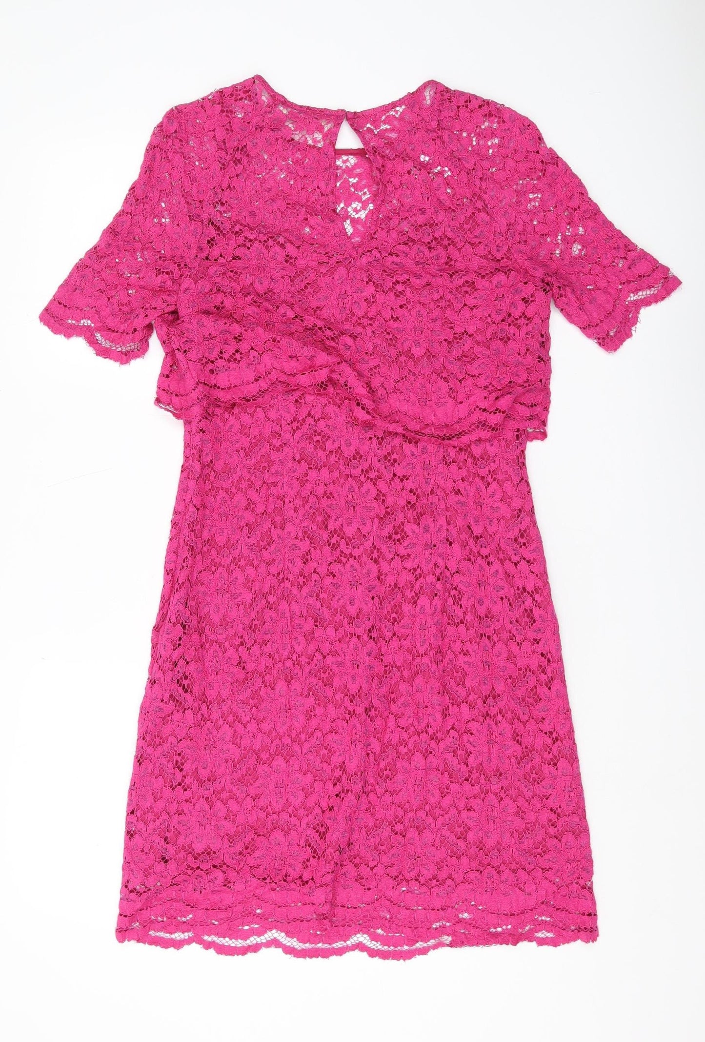 Whistles Women's Pink Floral Lace Dress Size 12