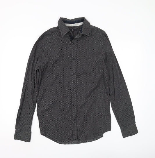Jeff Banks Men's Black Geometric Shirt, S, Regular Fit