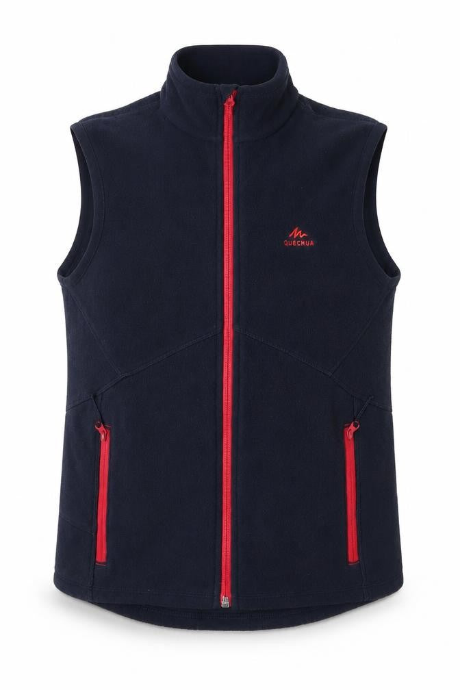 Front view of Decathlon girls’ blue fleece waistcoat 8-9 years