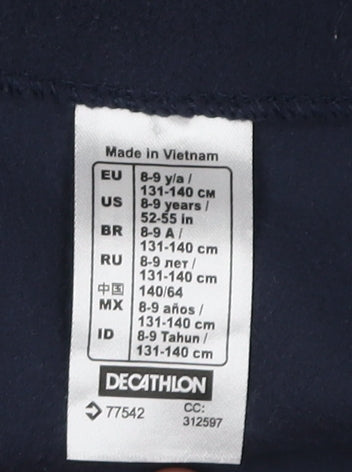 Close-up detail of Decathlon girls’ blue fleece waistcoat 8-9 years