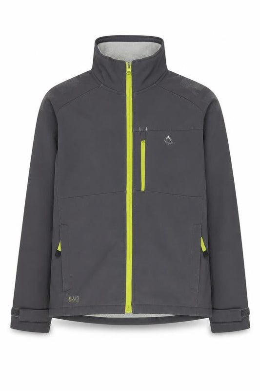 Front view of Dare 2b boys’ grey soft shell jacket 11-12 years