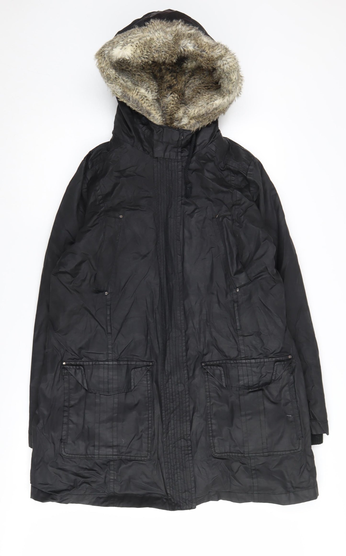 Mango Women's Black Parka Jacket L Relaxed Fit