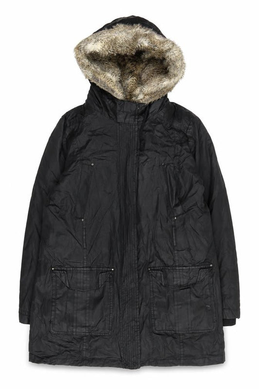 Mango Women's Black Parka Jacket L Relaxed Fit