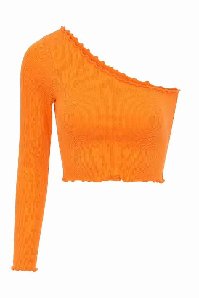 Collusion Women's Orange Cropped One Shoulder Top, Size 4