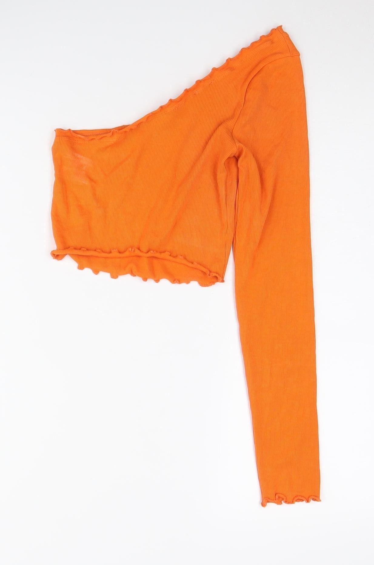 Collusion Women's Orange Cropped One Shoulder Top, Size 4