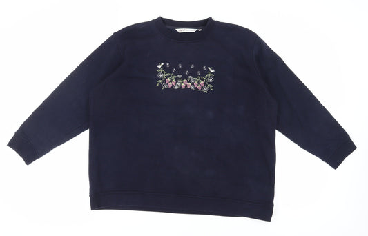 EWM Pure Classics Women's Blue Embroidered Pullover Sweatshirt XL