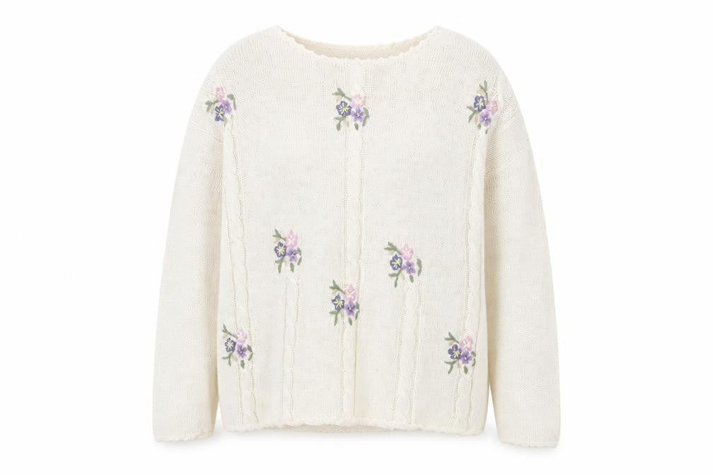 Bramble Lane Women's Ivory Floral Pullover Jumper One Size