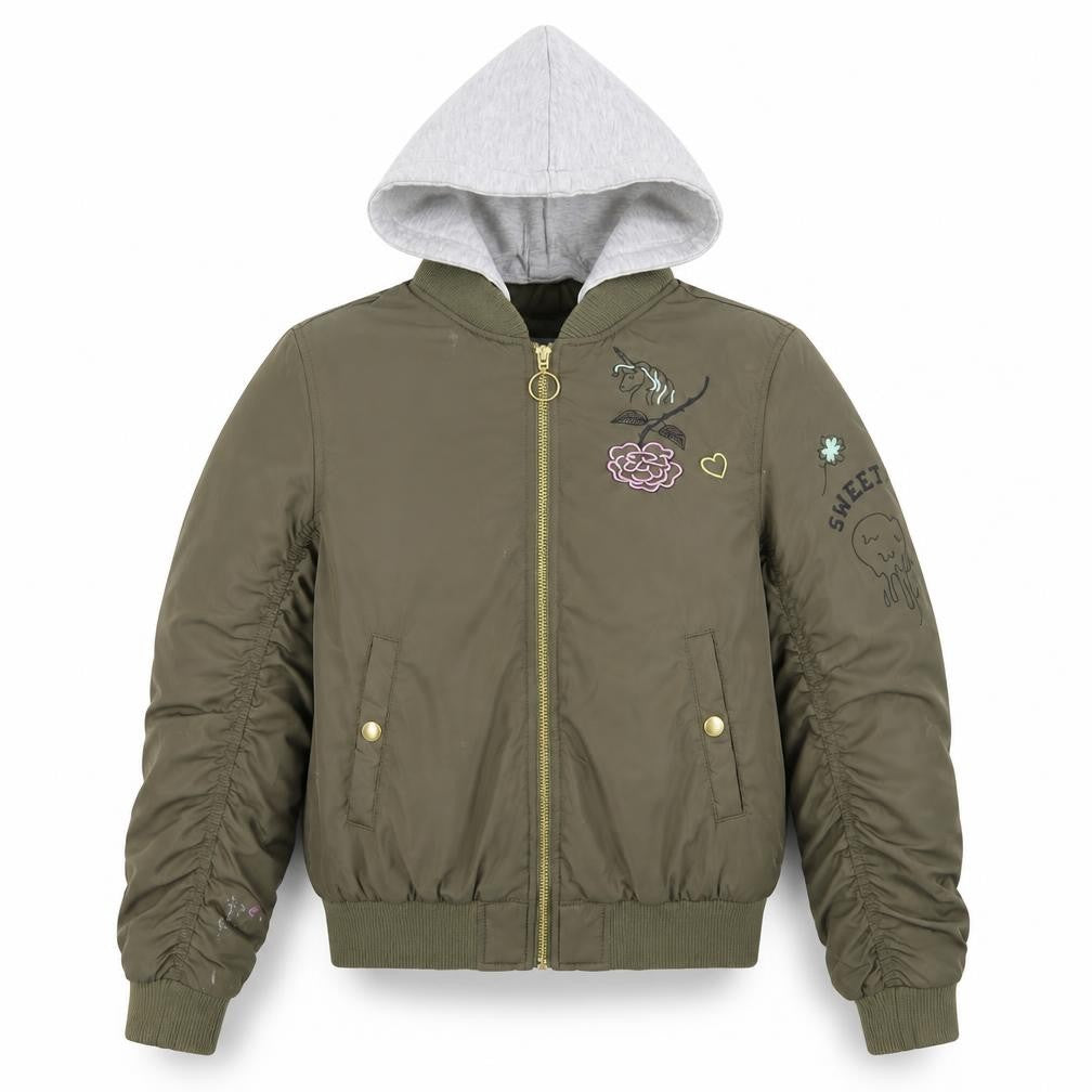 H&M Girls Green Bomber Jacket with Hood, Size 11-12 Years