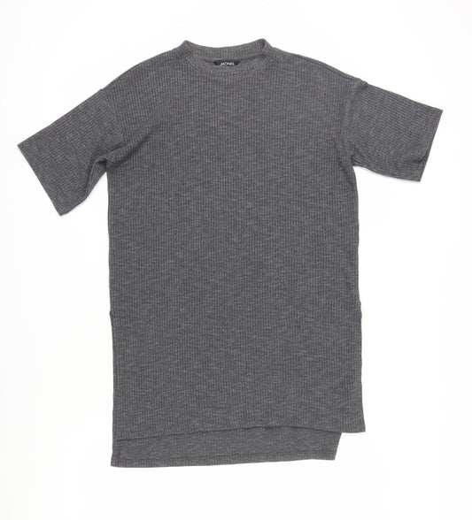 Monki Women's Grey XS Basic Knit T-Shirt Casual Mock Neck