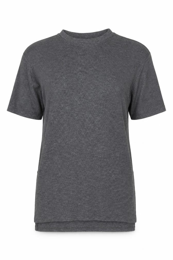Monki Women's Grey XS Basic Knit T-Shirt Casual Mock Neck