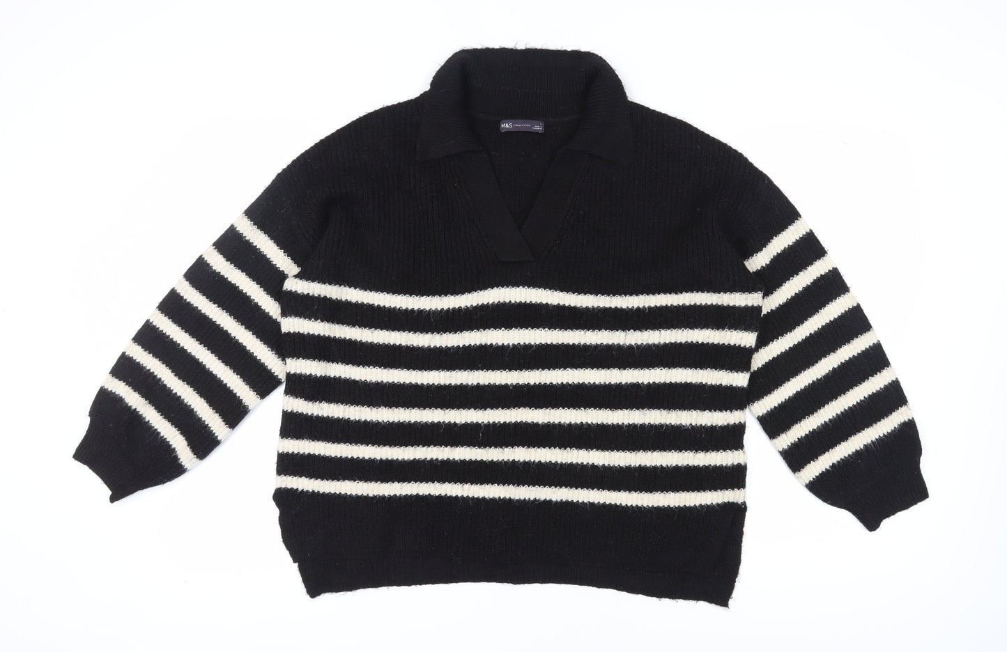 Marks and Spencer Women's Black Striped Pullover Jumper L