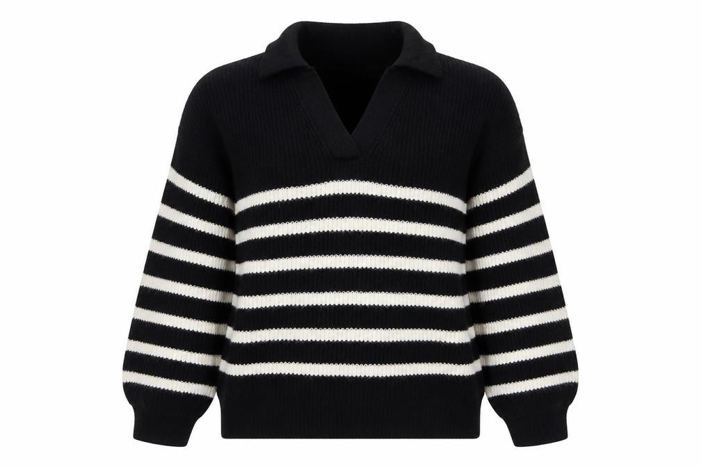 Marks & Spencer Women's Black Striped Pullover Jumper L