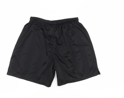 Back view of Sondico boys’ black athletic shorts, size L