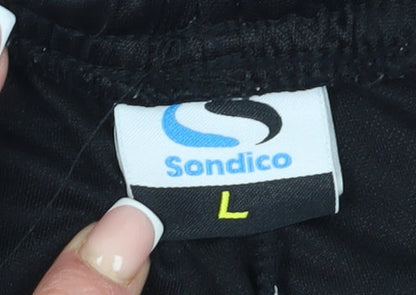 Close-up detail of Sondico boys’ black athletic shorts, size L