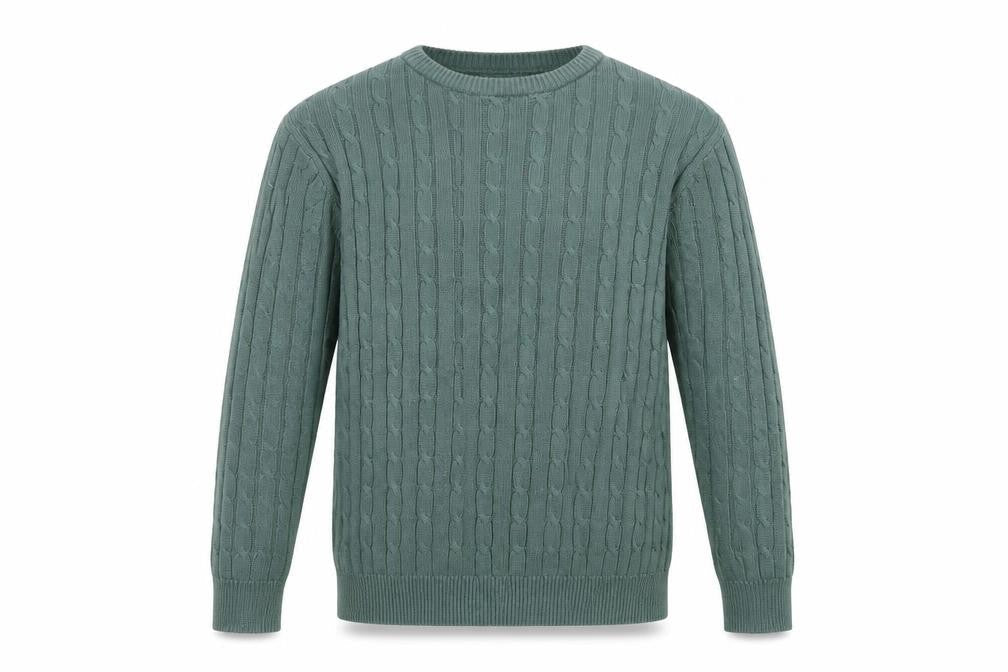 Cotton Traders Men's XL Green Cable-Knit Pullover Jumper