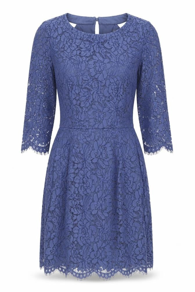 Oliver Bonas Blue A-Line Lace Dress, Size 8, Elegant Evening Wear