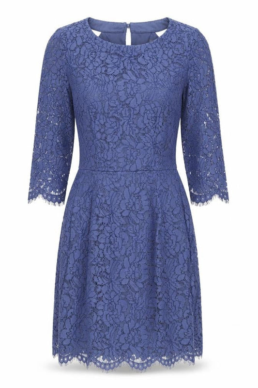 Oliver Bonas Blue A-Line Lace Dress, Size 8, Elegant Evening Wear