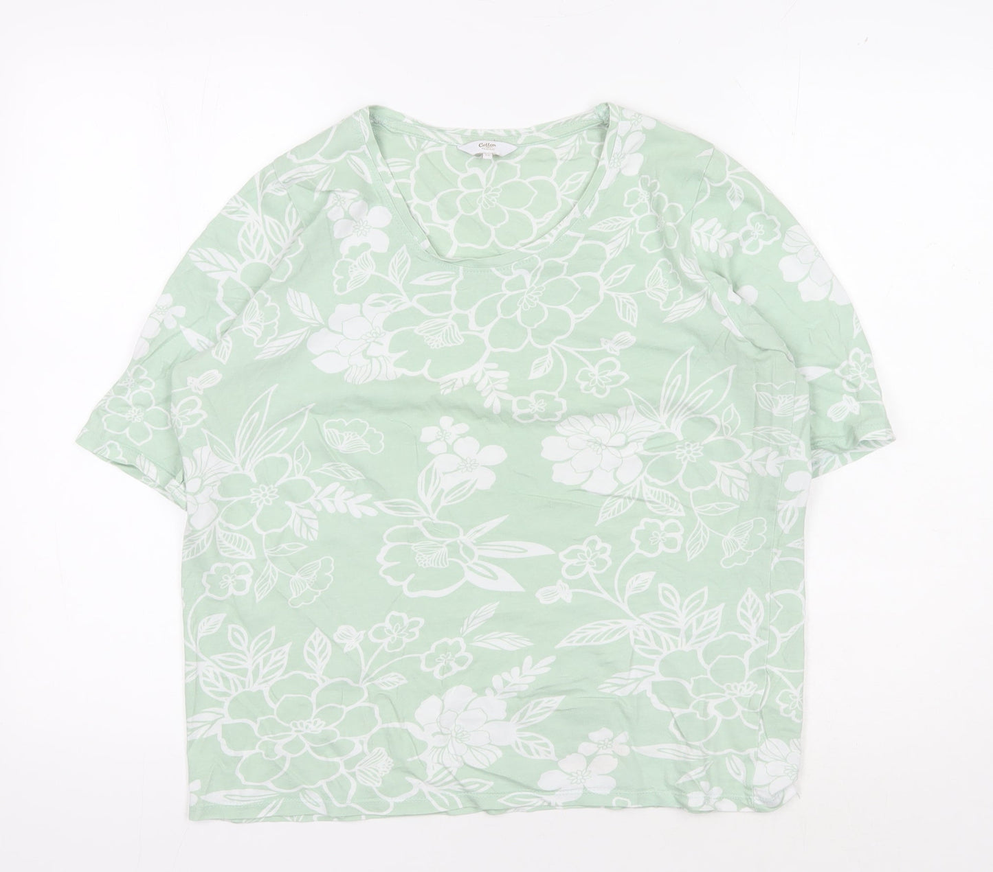 Cotton Traders Women's Green Floral T-Shirt, Size 10