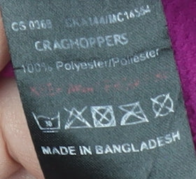 Close-up detail of Craghoppers girls’ purple fleece full zip sweatshirt 15 years