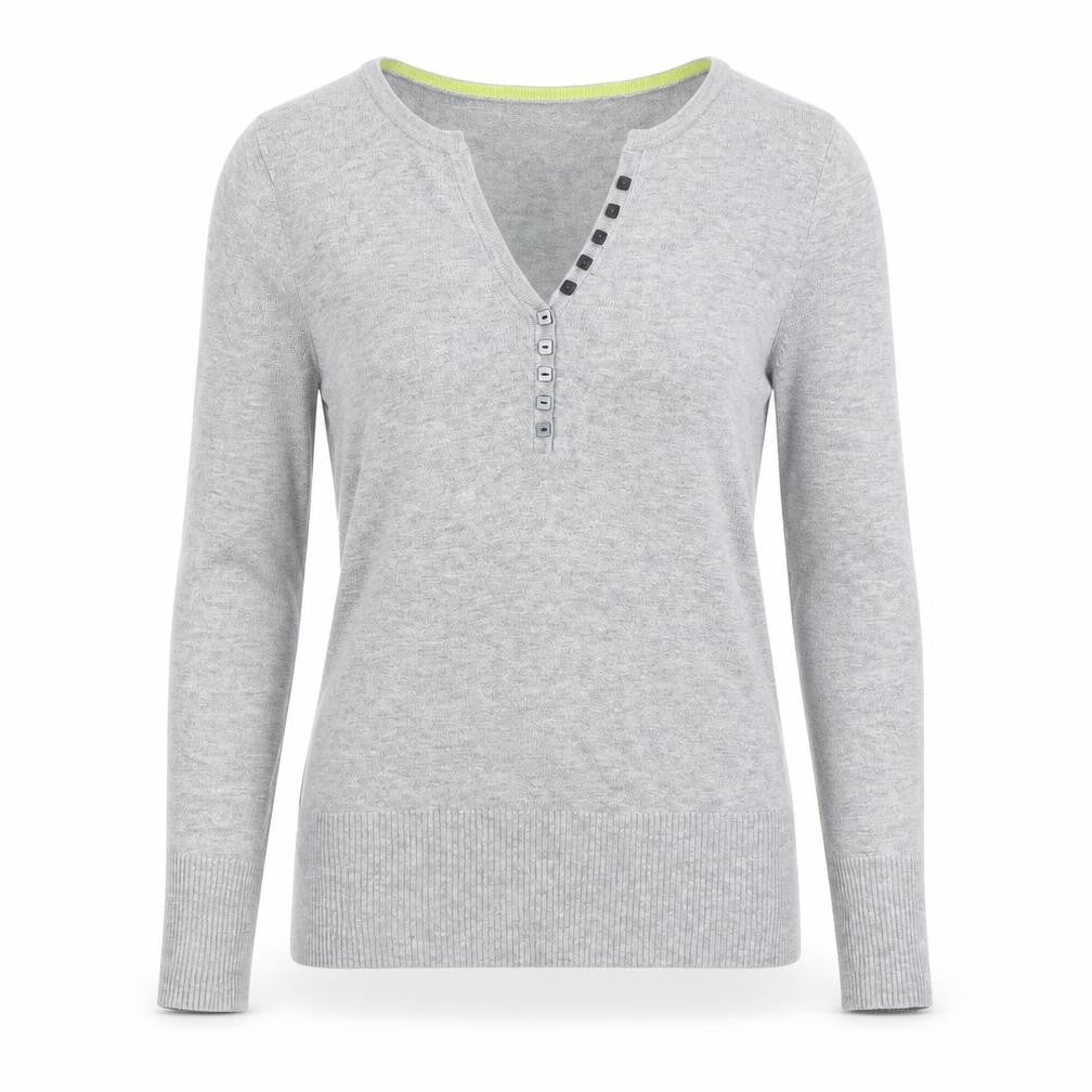 Marks & Spencer Women's Grey Button-Up V-Neck Top