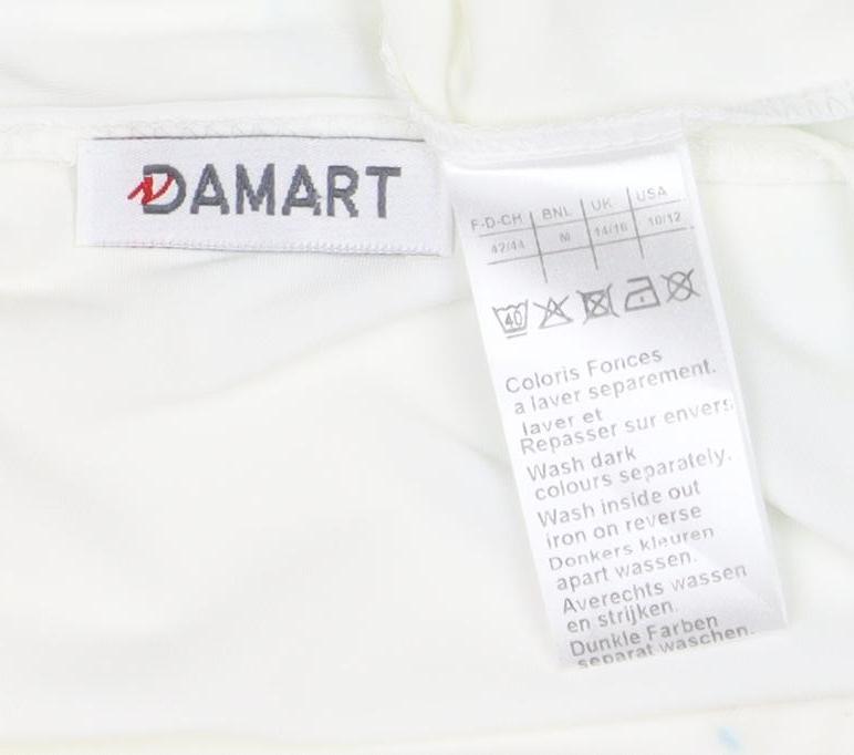 Damart Women's White Floral T-Shirt, Size 12, Embroidered Detail