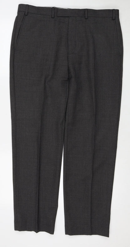 Additional front view of Marks & Spencer Grey Dress Pants, 36 Waist, Regular Fit