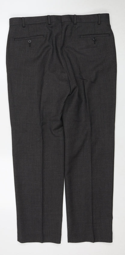 Back view of Marks & Spencer Grey Dress Pants, 36 Waist, Regular Fit