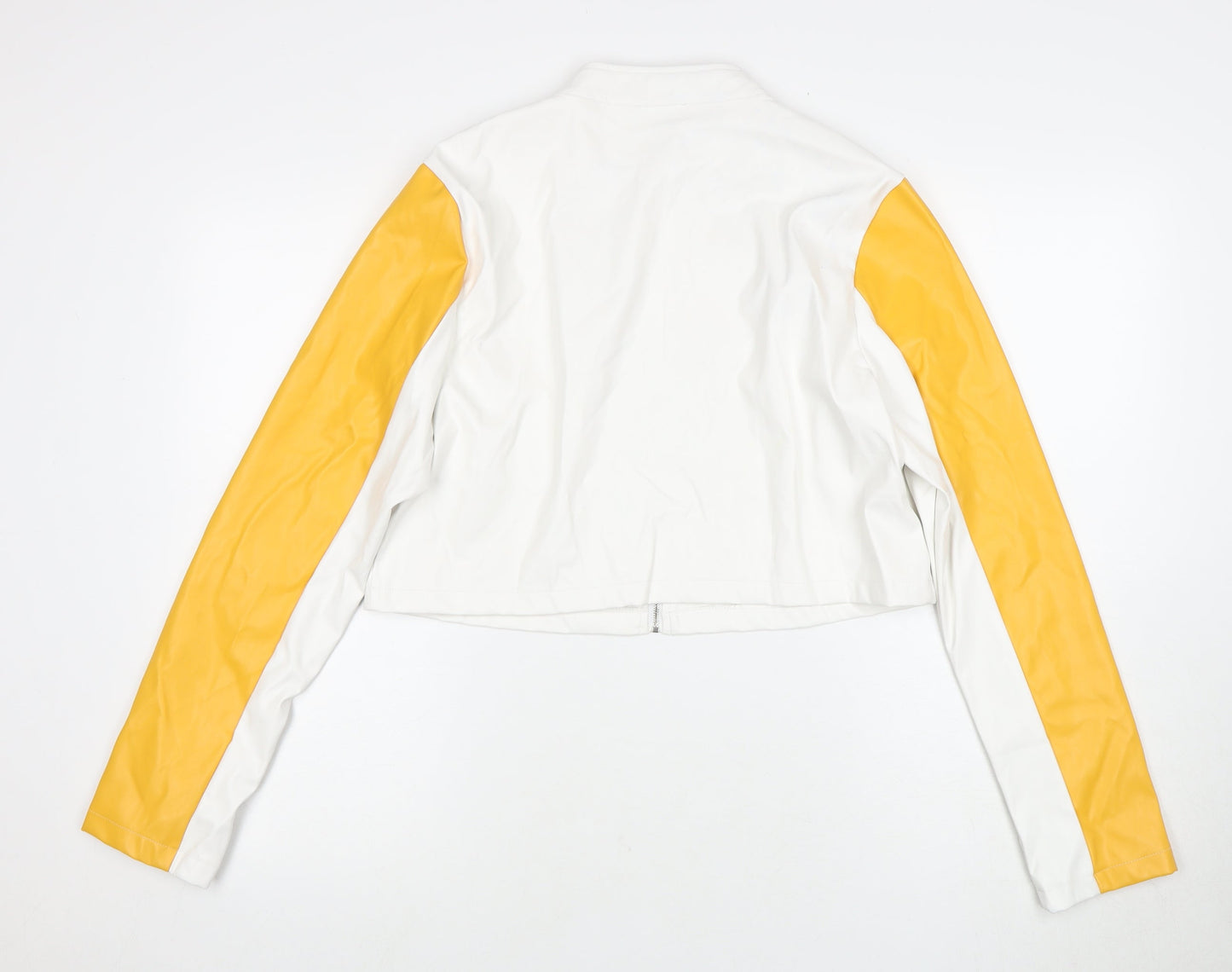 PrettyLittleThing Women's White Yellow Biker Jacket UK 12
