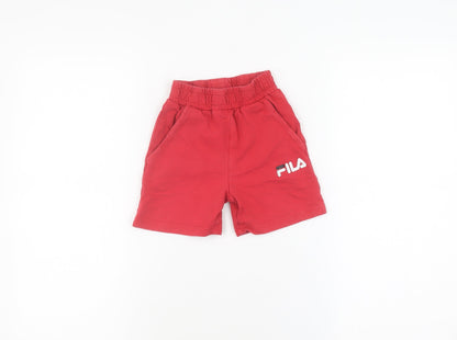 Additional front view of Fila boys’ red athletic shorts age 2-3 elastic waist