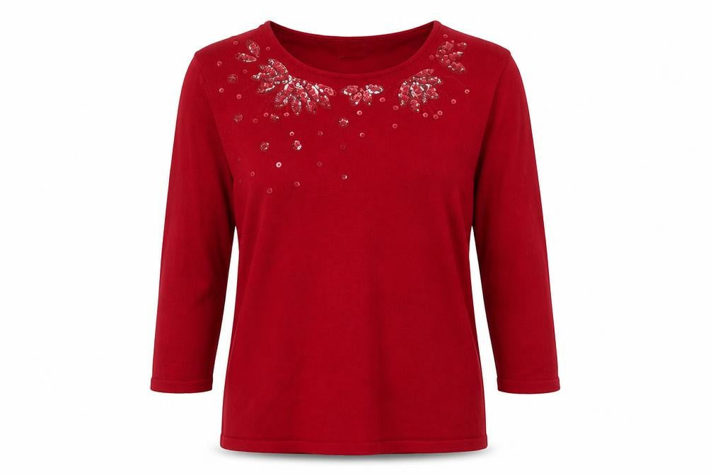 Eastex Women's Red Sequin Pullover Jumper Size 10