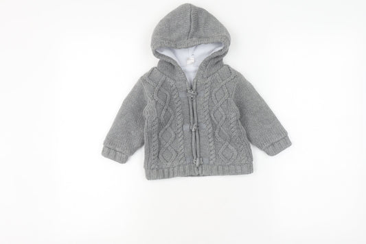 Next Unisex Grey Cable Knit Hooded Jacket 6-9 Months