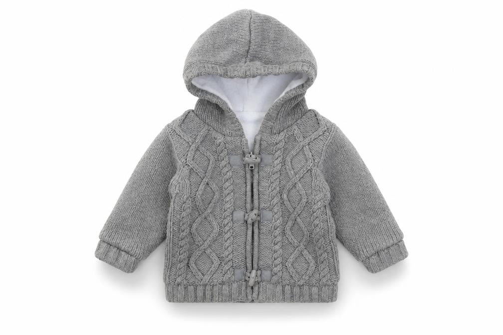 Next Unisex Grey Cable Knit Hooded Jacket 6-9 Months