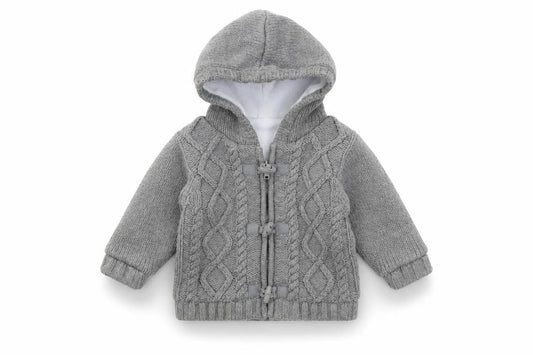 Next Unisex Grey Cable Knit Hooded Jacket 6-9 Months