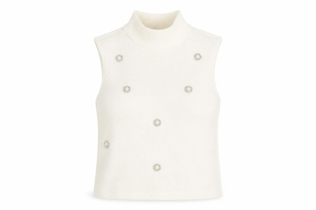 River Island White Mock Neck Sleeveless Top Size 8
