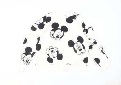 Preloved Disney Women's White Mickey Pullover Sweatshirt M - Front