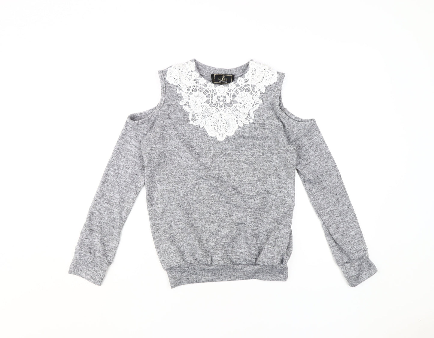 Lipsy Grey Cold Shoulder Lace Blouse, XS, Knit, Spring