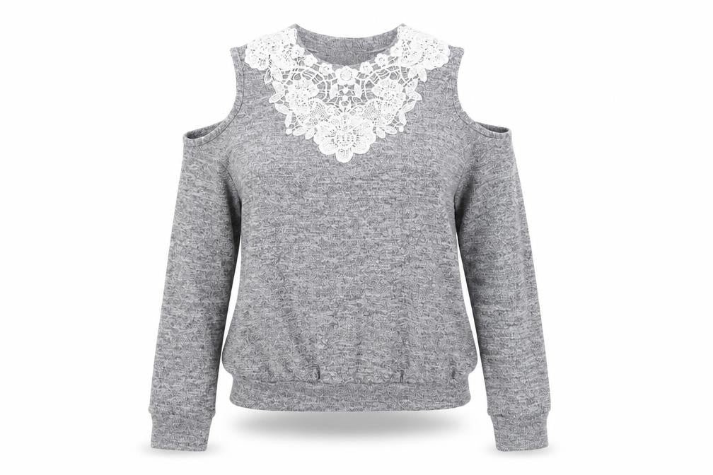 Lipsy Grey Cold Shoulder Lace Blouse, XS, Knit, Spring