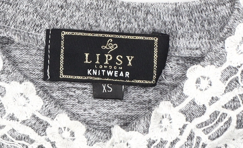 Lipsy Grey Cold Shoulder Lace Blouse, XS, Knit, Spring