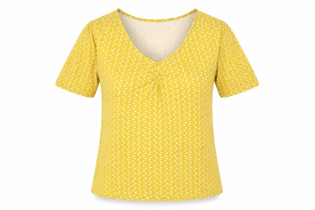 Khost Women's Yellow Polka Dot V-Neck T-Shirt Size 10