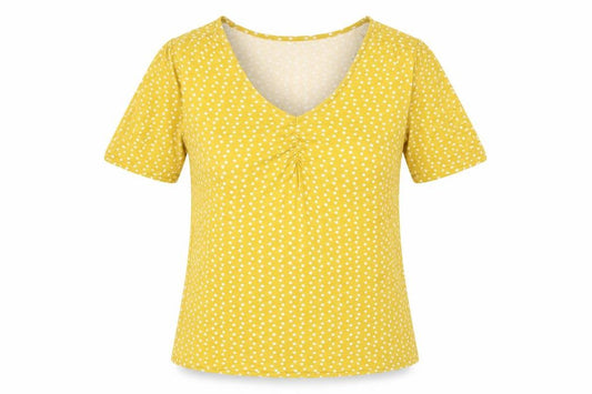 Khost Women's Yellow Polka Dot V-Neck T-Shirt Size 10