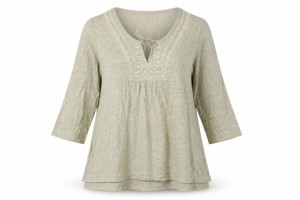 Wrap Women's Beige Tunic Blouse, Size 8, Linen, Casual