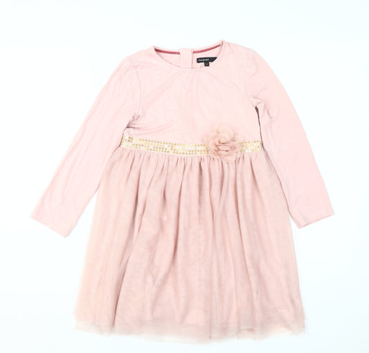 Marks and Spencer Girls Pink Dress, Long Sleeve, 6-7 Years