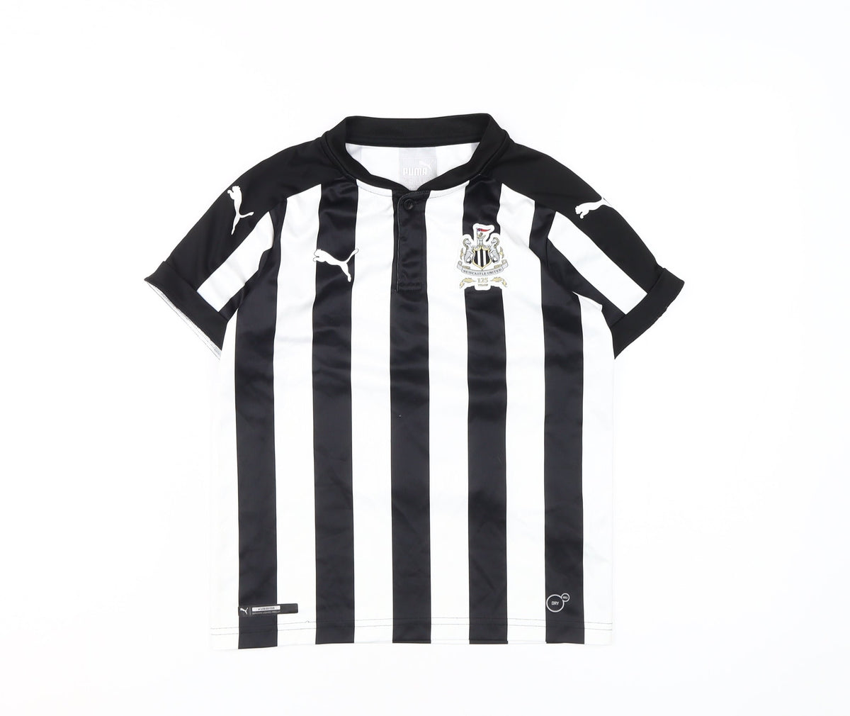 Additional front view of Puma boys’ football jersey black white stripe 9-10 years