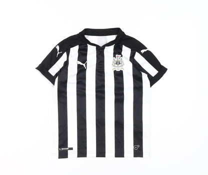 Additional front view of Puma boys’ football jersey black white stripe 9-10 years